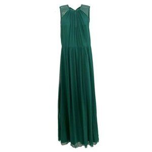 Dessy Green Sequin Shoulder Chiffon Flowy Long Maxi Formal Dress Gown NWT Sz 6
